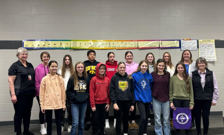 Front Row L to R: Caelyn Veach, Anna Barton, Bentley Walker, Macie Cahill, Aubrey Witt, Hayden Delarm, Anniston Starr, Jane Schmidt Back Row L to R: Julie Weirup, Brooklyn Richmann, Madi Loomis, John Aunan, Lydia Stamp, Clara Rockwell, Adalyn Hardin, Lyla Burnett, Cassie Edwards